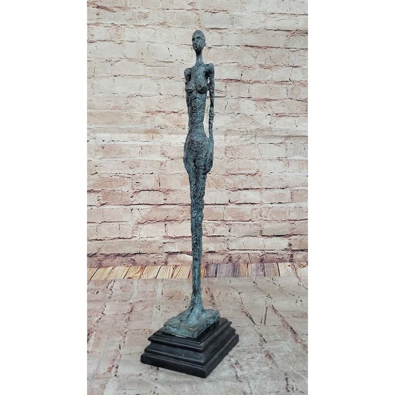 Hot Cast Bronze Standing Woman Sculpture By Giacometti On Marble Base