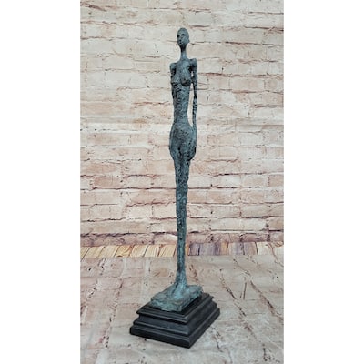 Hot Cast Bronze Standing Woman Sculpture By Giacometti On Marble Base