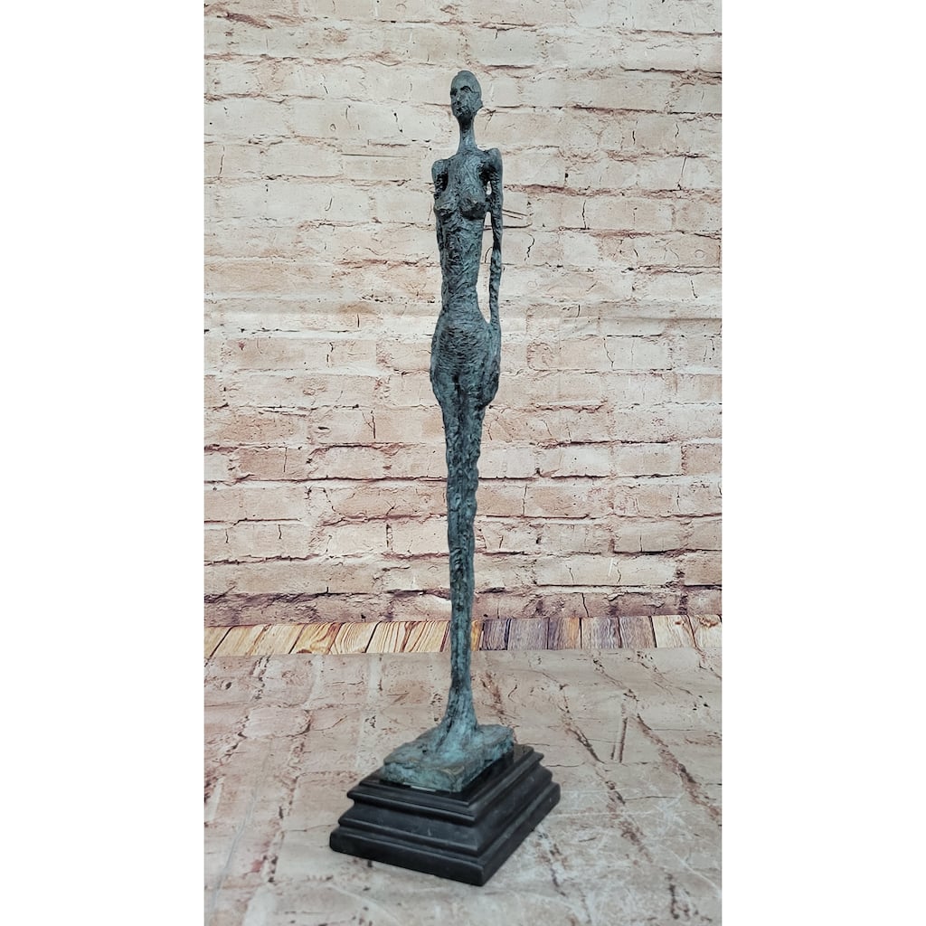 Hot Cast Bronze Standing Woman Sculpture By Giacometti On Marble Base