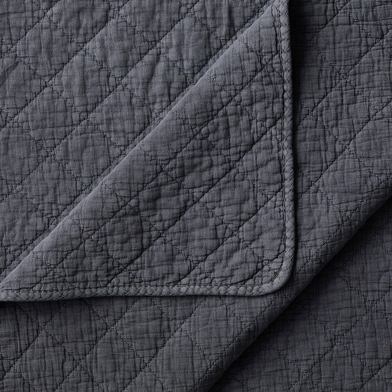 HiEnd Accents Stonewashed Cotton Gauze Traditional Style Solid Color Diamond Stitch 1 Piece Quilt