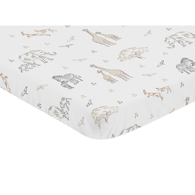 Baby Fitted Mini Portable Crib Sheet Jungle Safari Animal Pack Play Taupe Black White Gender Neutral Elephant Wildlife Adventure