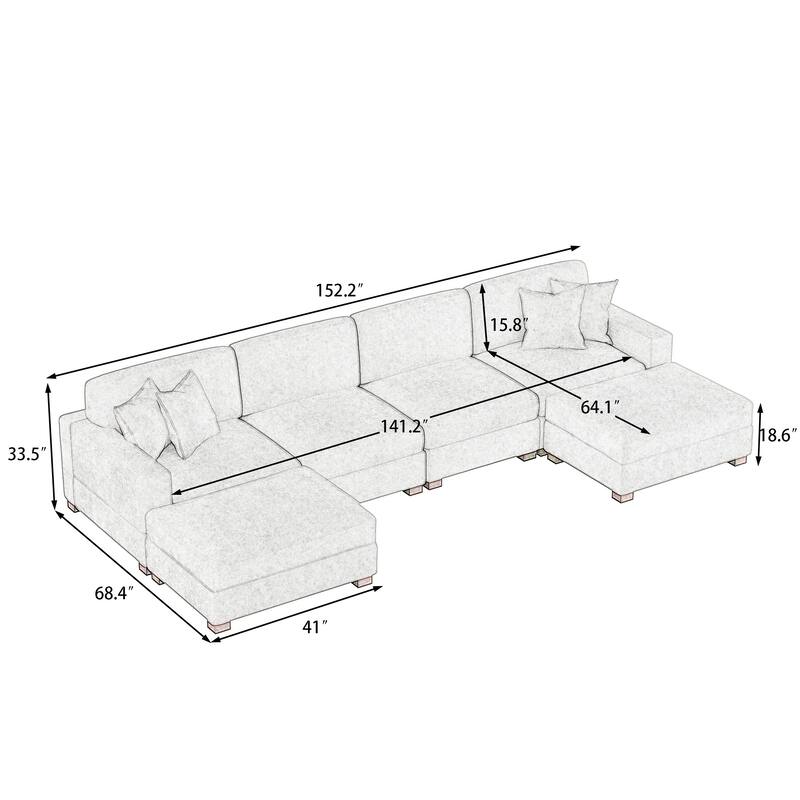 Modern Chenille Oversized Modular Sectional Sofa with 2 Ottoman