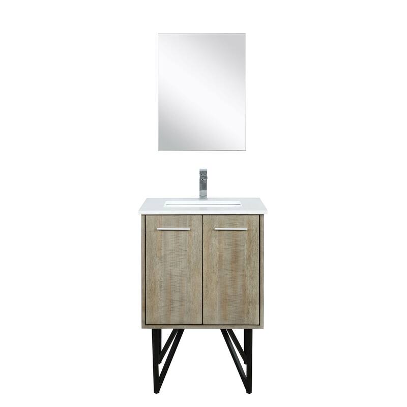 24 in. Rustic Acacia Bath Vanity with Cultured Marble Top, Rose Gold Labaro Faucet, and 18 in. Mirror, Soft Close Doors - 24 in W Wood Chrome Faucet Set Cultured Marble - Acacia Wood