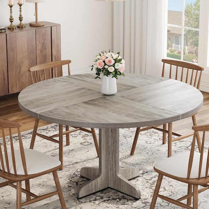 Rustic 47 Inch Round Dining Kitchen Table for 4-6 Dining Room, Living Room (Only Table) - Grey