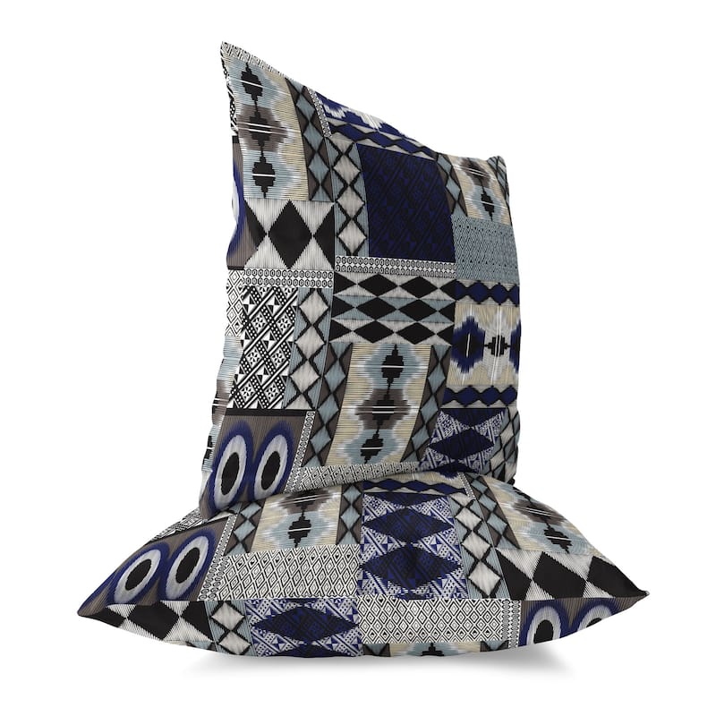 Blue And Granite Patched Perfection Indoor/Outdoor Throw Pillow Zipper
