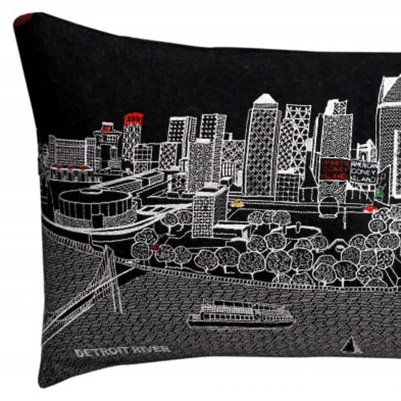 HomeRoots 35" Black Detroit Nighttime Skyline Lumbar Decorative Pillow