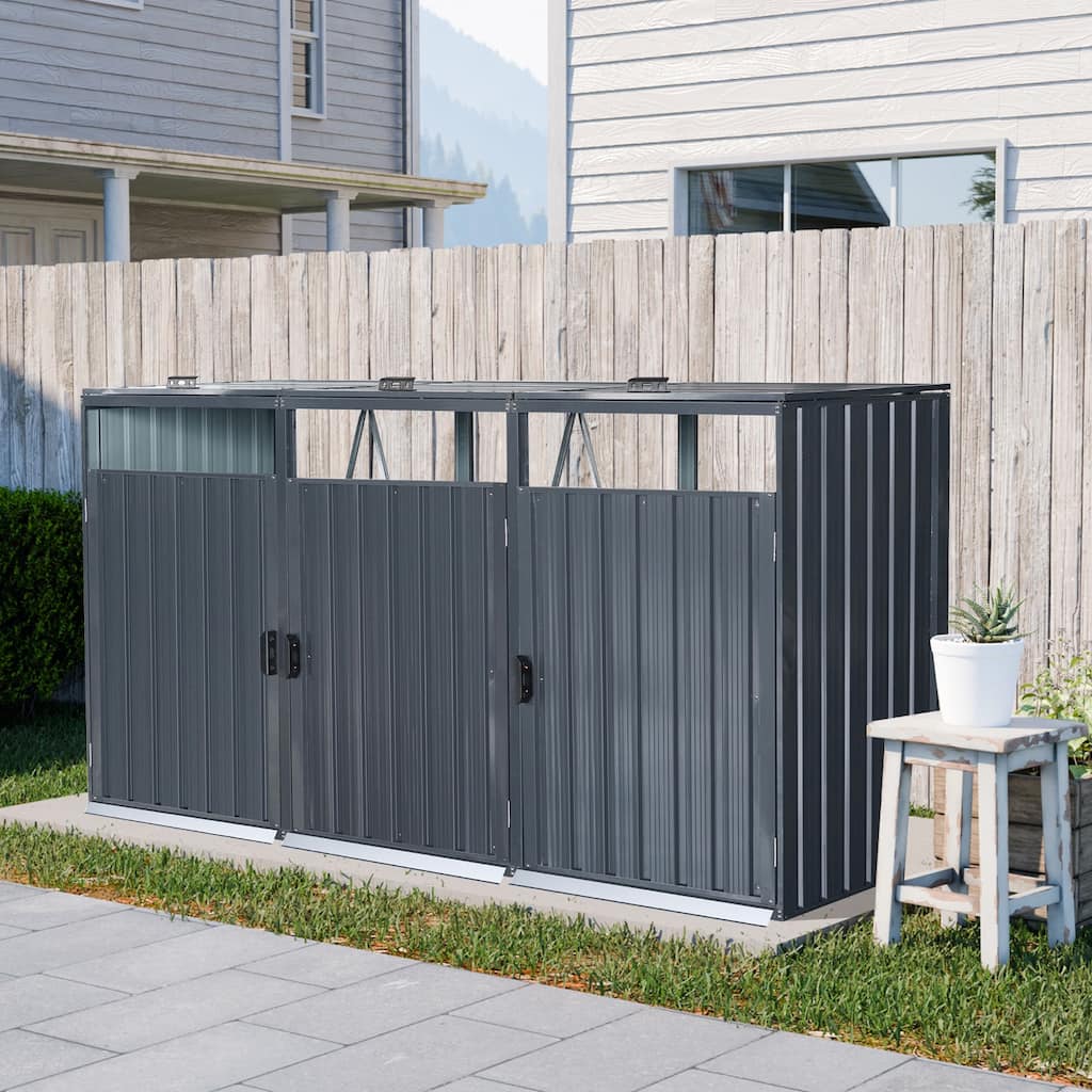 GDF Studio - Mercer Outdoor Metal Garbage Bin Shed with Galvanized Steel Storage