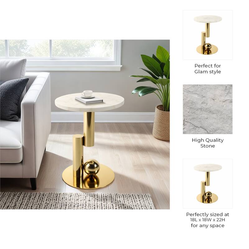 Modern Accent Side Table - Contemporary Round Accent Design for Home decor - 22", White - 18" x 18" x 22"