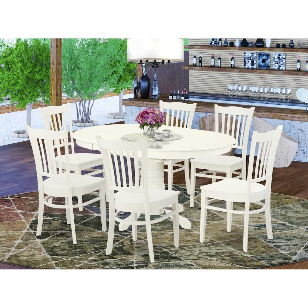 HomeStock 7-Pc Linen White Finish Solid Wood Top Dining Table with 6 Chairs