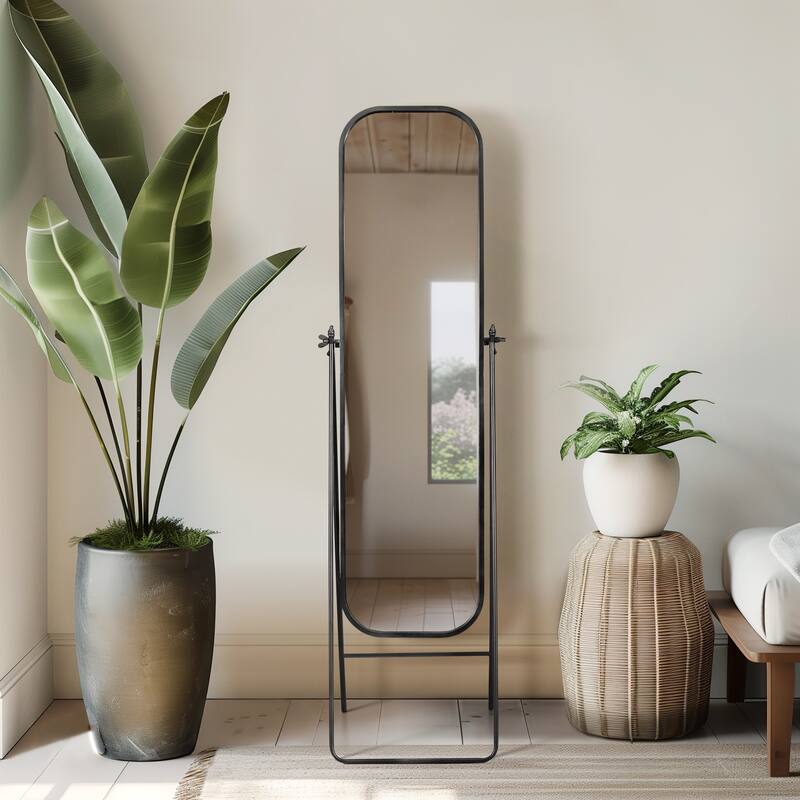 Sagebrook Home Metal Floor Mirror on Stand, 21x69, Black Iron, MDF & Reflective Glass, Home Decor Accent - 21" x 23" x 70" - Black - 21" x 23" x 70"