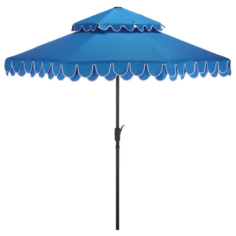 SAFAVIEH Outdoor Kjerstin Valance 9Ft Double Top Umbrella - Pacific Blue/White