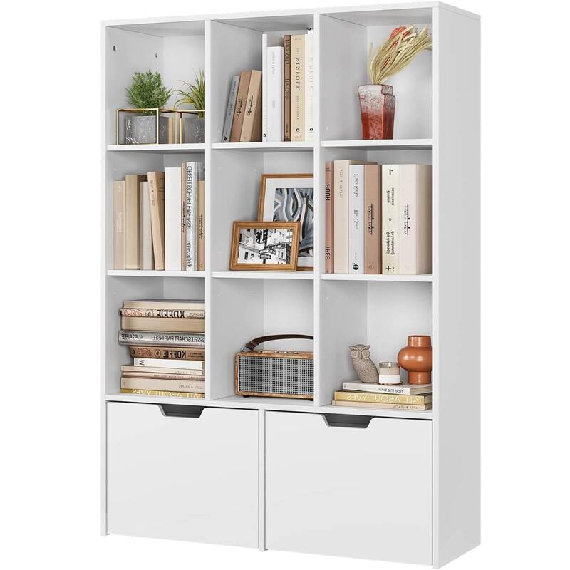 55.3" H Bookcase with Doors and Shelves - White