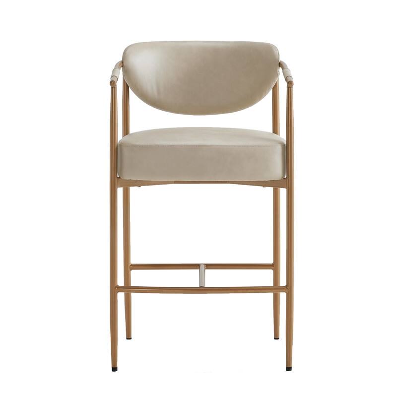 Spruce & Spring Modern Counter Stool with Gold Metal Frame and Woven Strap Arm