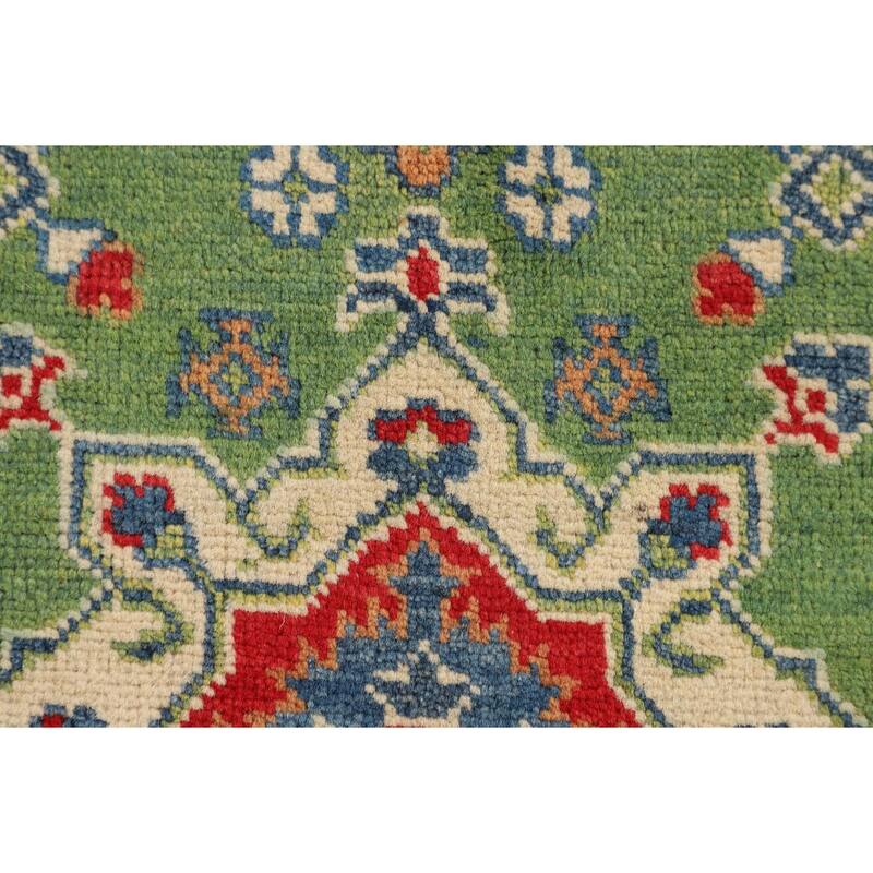 Green Kazak Foyer Rug Hand-Knotted Wool Carpet - 2'8" x 3'10"