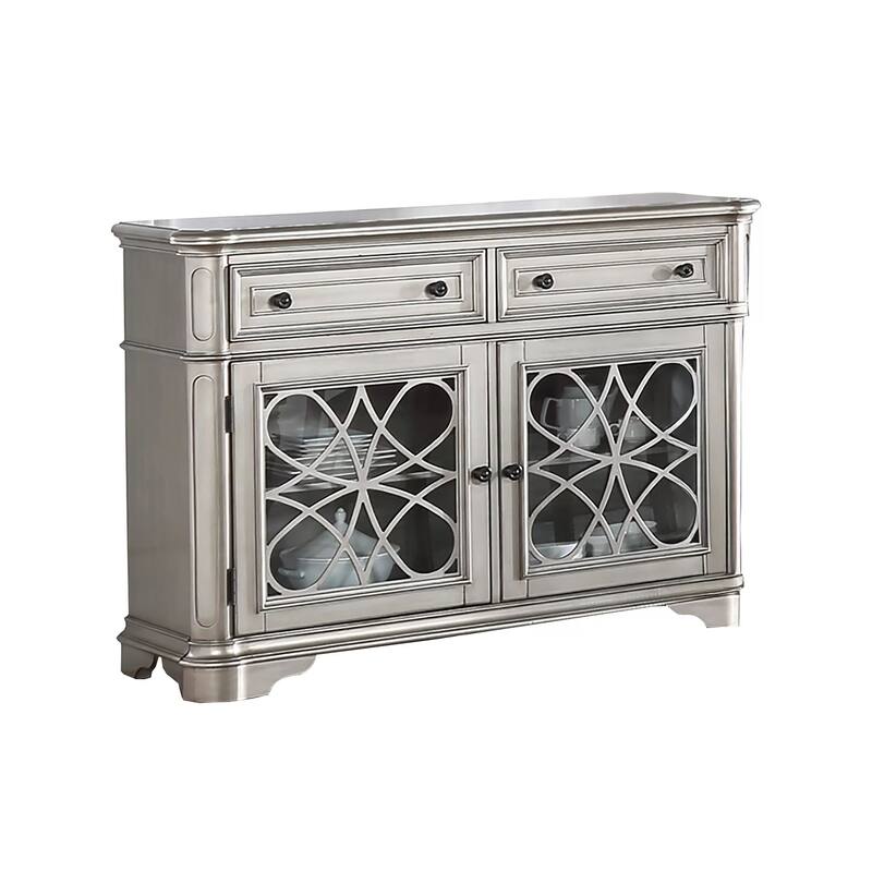 Garry Sideboard Buffet Console, 2 Drawers, Cabinets, Silver Wood, 56 Inch