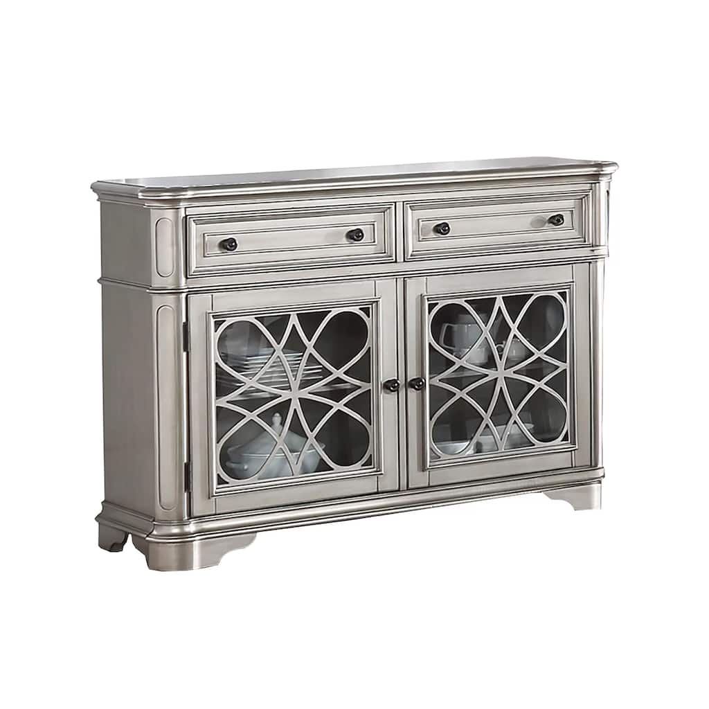 Garry Sideboard Buffet Console, 2 Drawers, Cabinets, Silver Wood, 56 Inch
