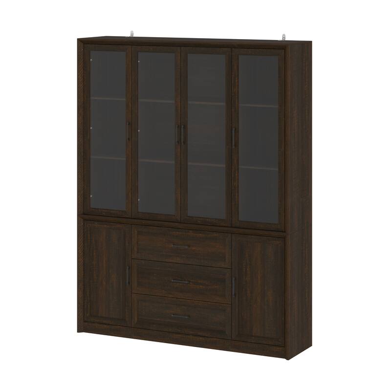 79.6" Tall Glass Display Cabinet, 6-Tier Bookshelf with Drawers Bookcae Panrty