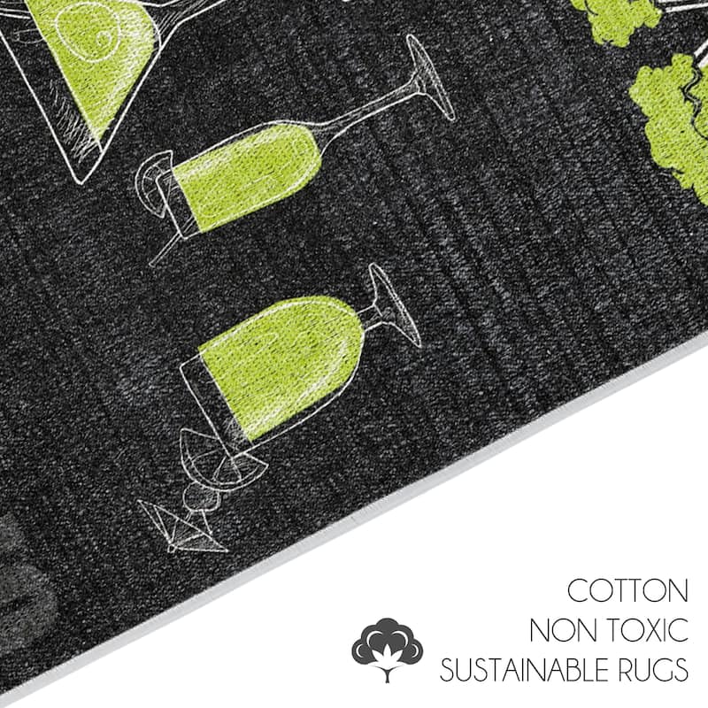 SussexHome Beer Wine Decor Thin Non Skid Washable Cotton Runner Rug - 20" x 59"