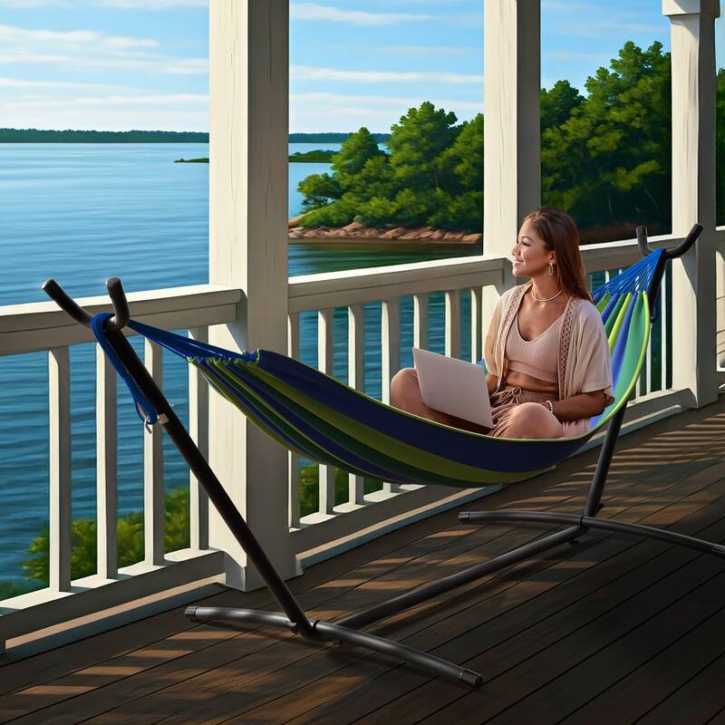 Sorbus 2-Person Hammock with Stand, 60" Cotton Blend Bed, Heavy Duty 450lbs Capacity, Portable with Carrying Case, Washable