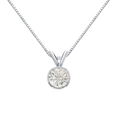 Auriya 1/2ctw Round Solitaire Diamond Necklace 14k Gold Bezel-set (J-K, SI1-SI2)