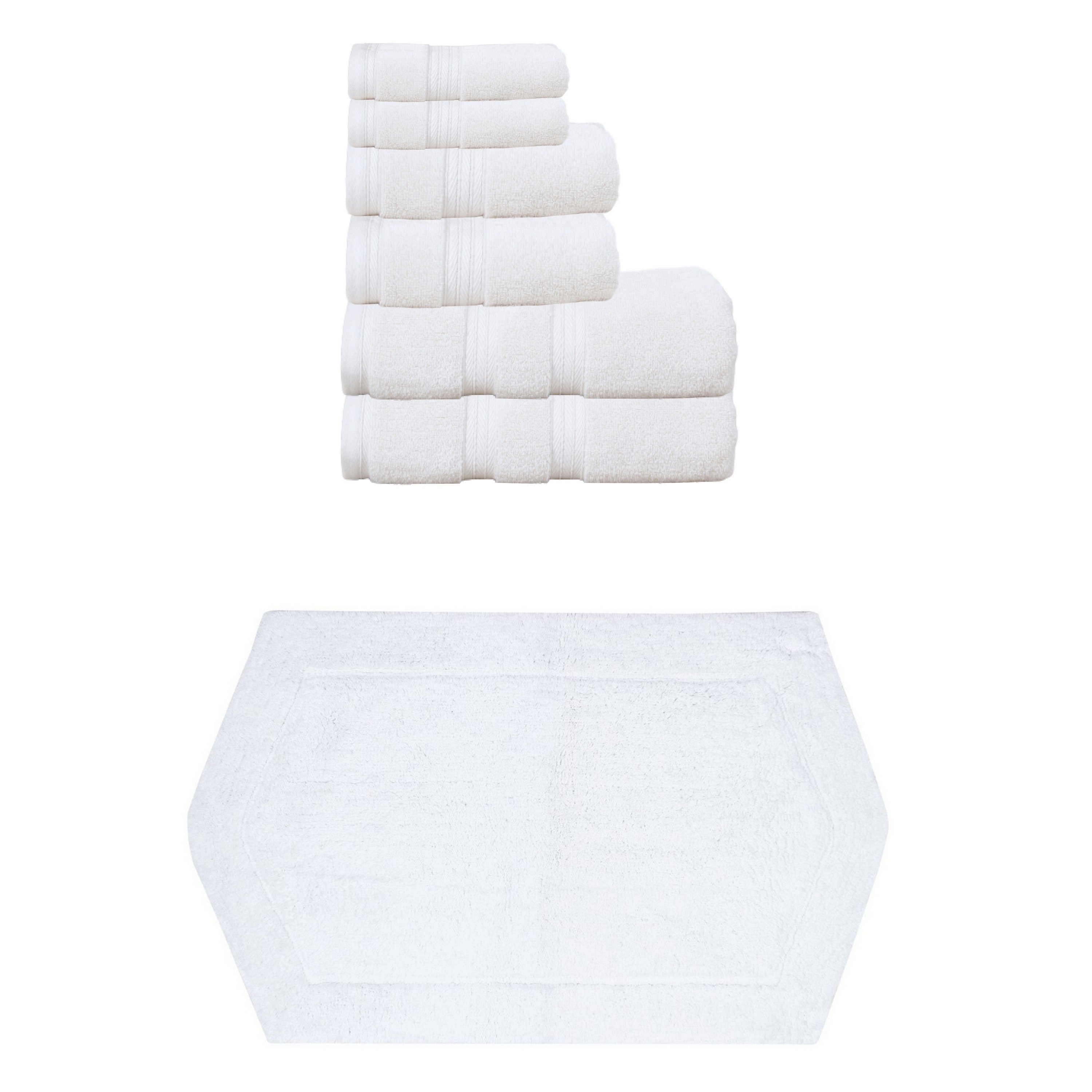 Home Weavers Waterford Collection 100% Soft Cotton 6 Pc Towel Set & 1 Pc 21x34" Bath Rug, Machine Washable & Non Slip (Set of 7)