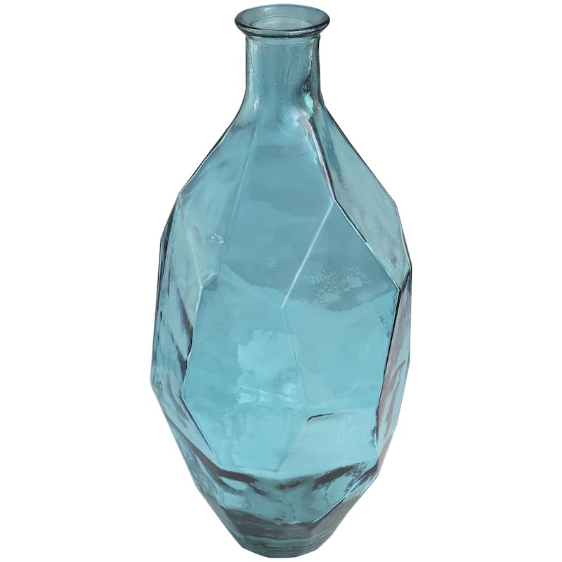Recycled Glass Handmade Tall Spanish Bottleneck Decorative Vase - Blue, Teal, Clear - Roche River Decor - Teal - 24"H