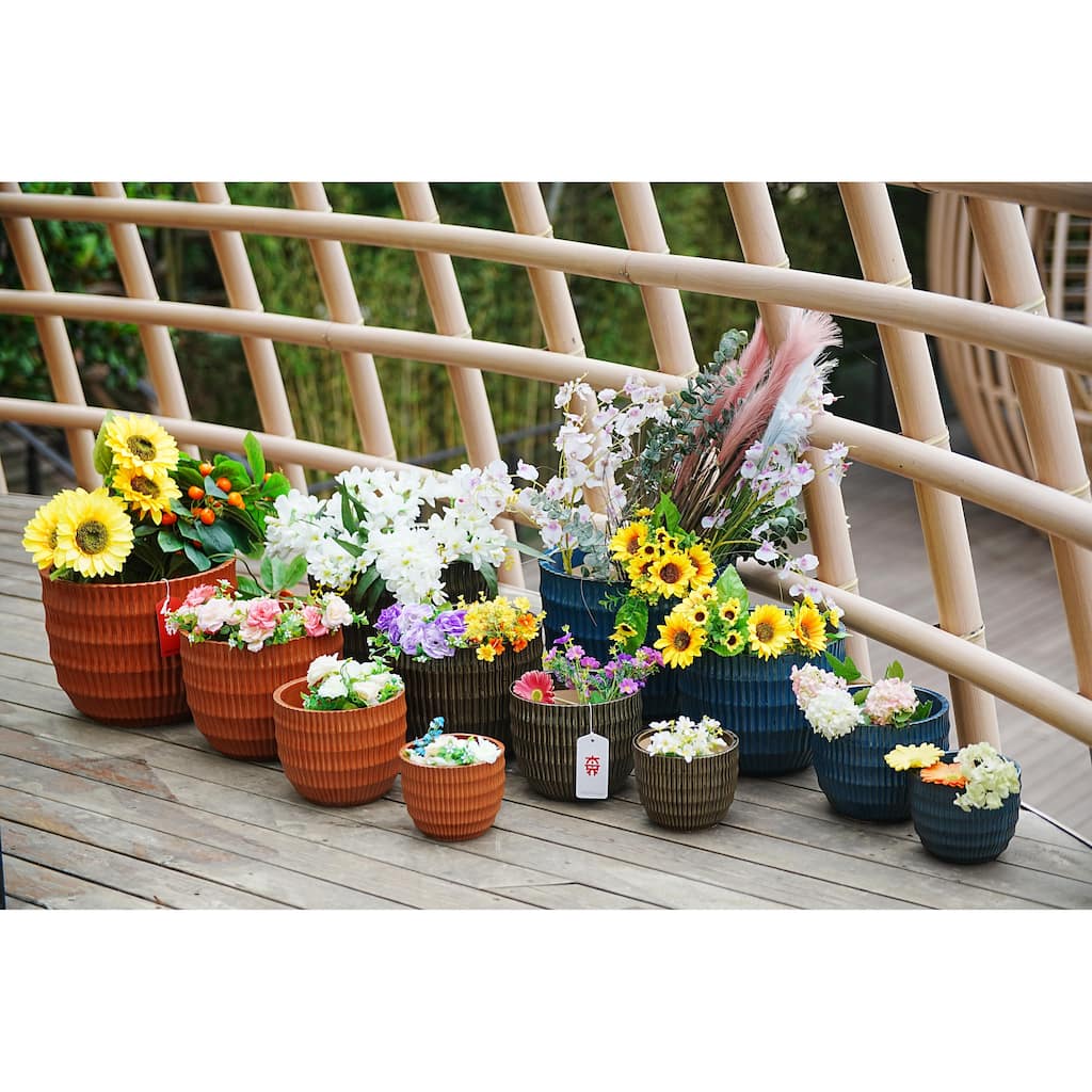 Antique Blue Ceramic Planter Set of 4 - 14.2" Square Weatherproof Plant Pots with Drainage Holes