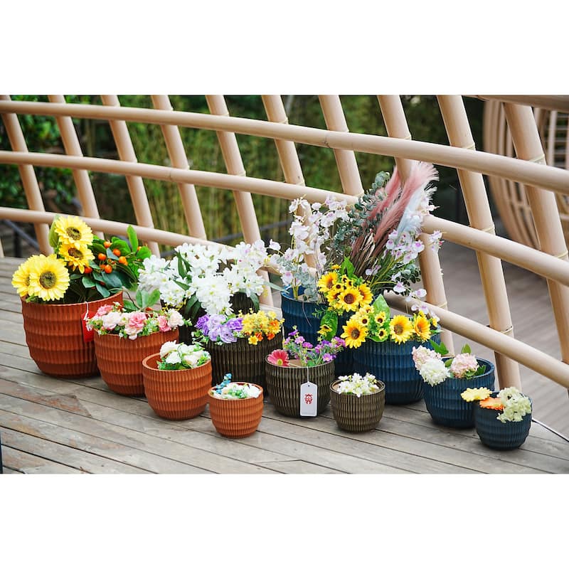 Espresso Brown Ceramic Planter Set of 4 - 14.2" Square Modern Plant Pots with Drainage Holes - Dark Coffee