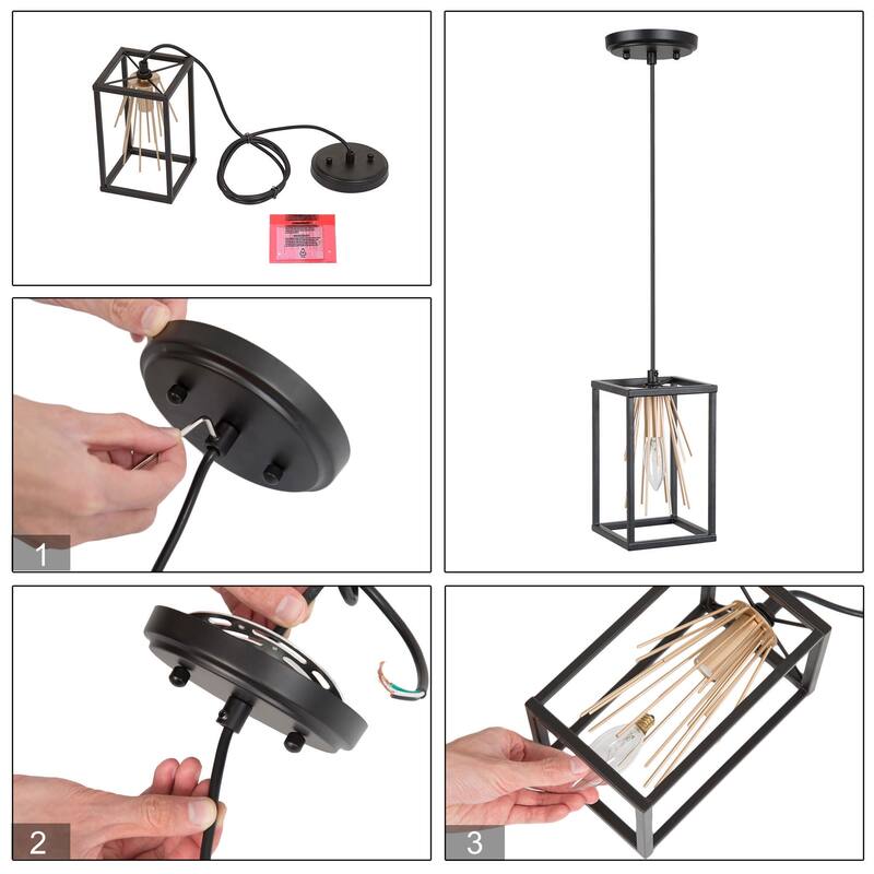 Modern Farmhouse Starburst Mini Pendant Black Gold Single Cage Kitchen Island Lighting - L 5'' * W 5'' * H 8.5''