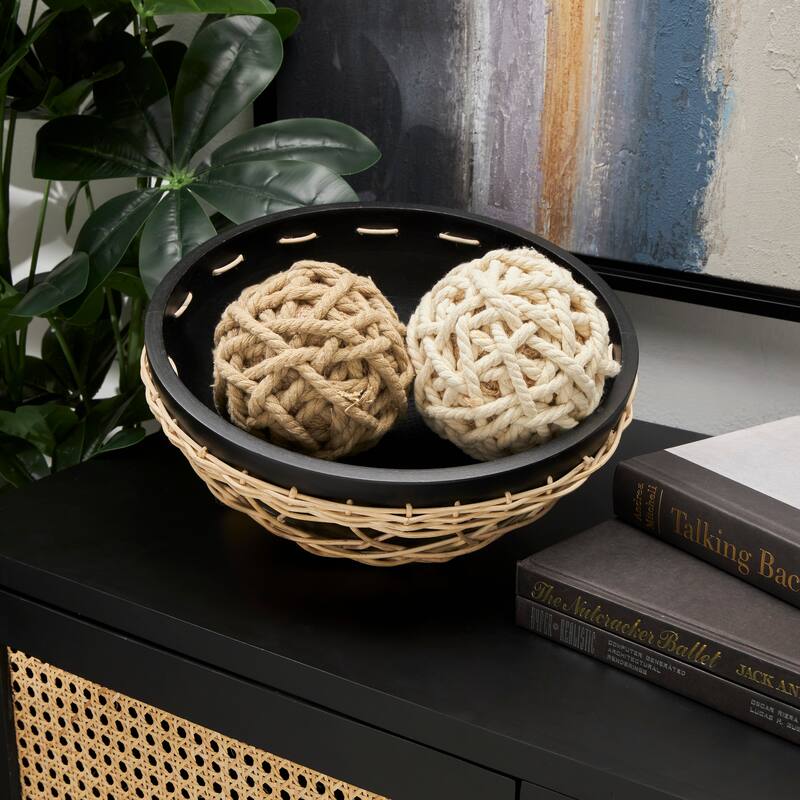 Brown Jute Rope Handmade Woven Decorative Ball Orbs & Vase Filler (Set of 2) On Sale Bed