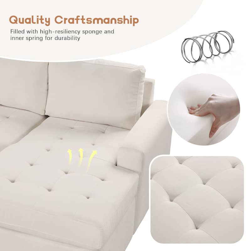 108.3'' Spacious U-Shape Sectional Sofa for 6, Pull-Out Bed, Lounge Chair with USB & Type-C Ports