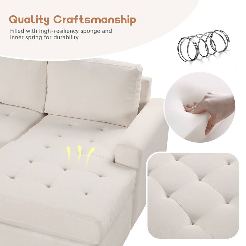 Beige 108.3'' U-Style 6-Seat Sofa with Pull-Out Bed
