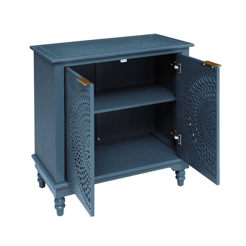 GDFStudio - Manchuria Crest American Style Hollow-Carved Storage Accent Cabinet with 2 Doors