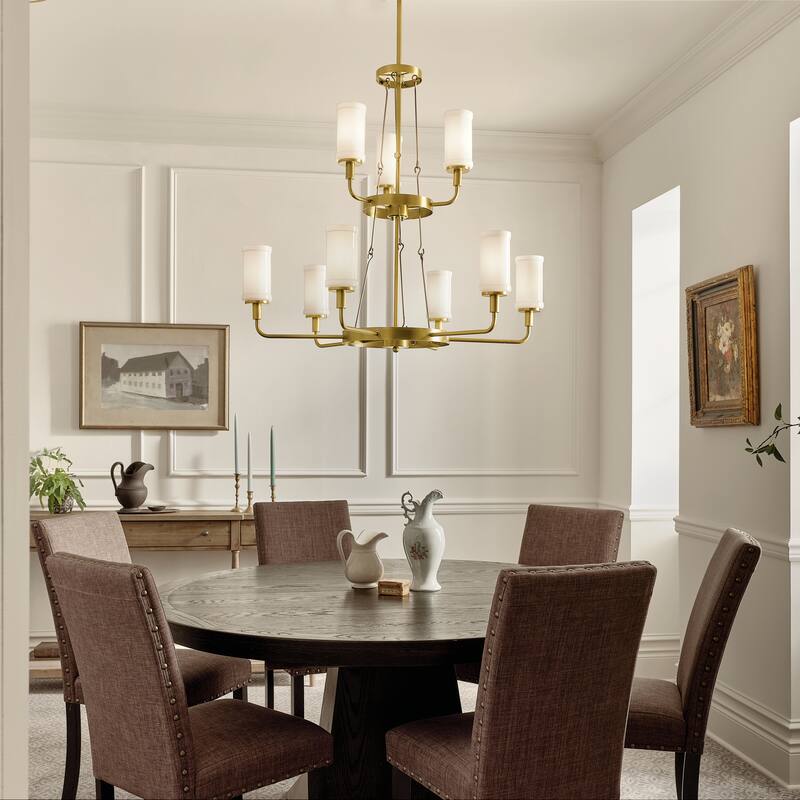 Kichler Lighting Vetivene 39 inch 9-Light Chandelier Natural Brass with Opal Glass