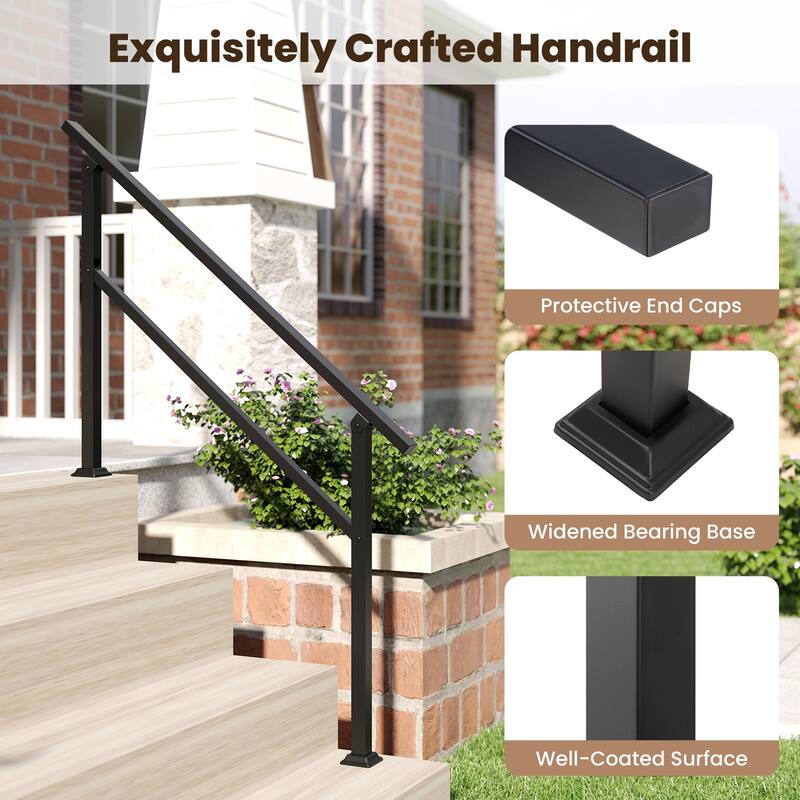 Gymax Metal Handrail 0-4 Steps w/Flexible Angle Adjustment