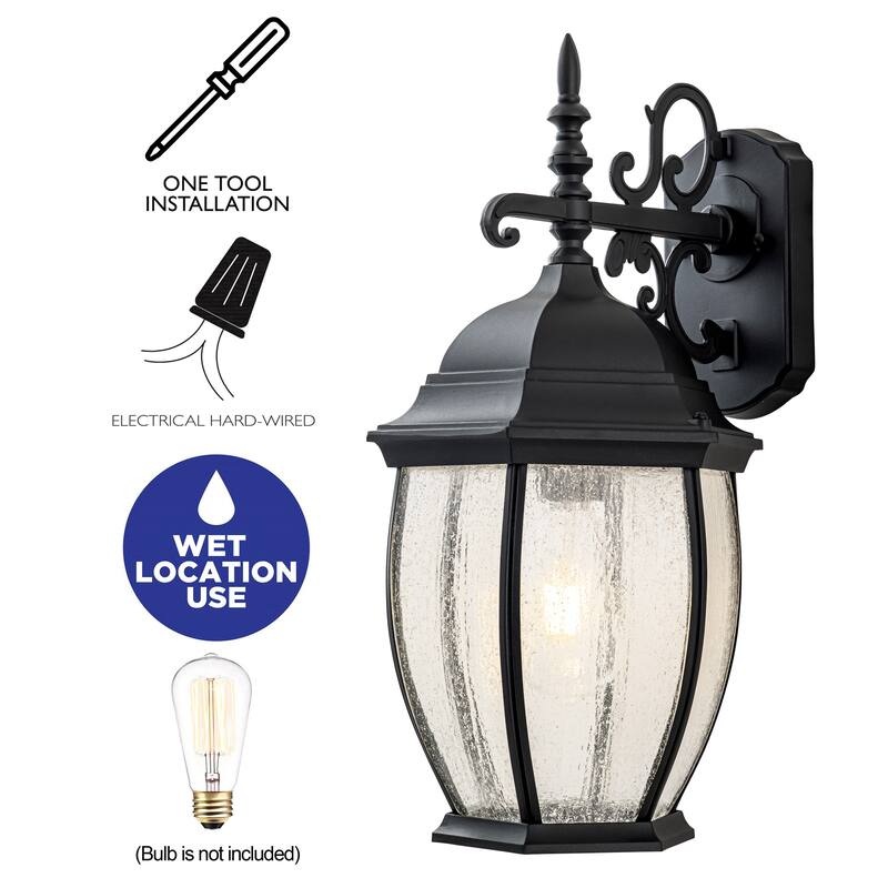 C Cattleya Matte Black Aluminum Outdoor Wall Sconce with Seeded Glass