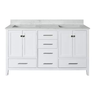 222 Fifth Park Slope 60" Double Bathroom Vanity Set, White, Engineered Stone Top