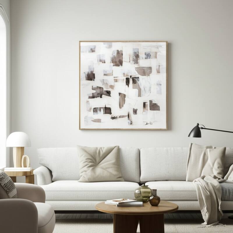 Wood Canvas Wall Art Handpainted Patches - 40" Brown/Ivory