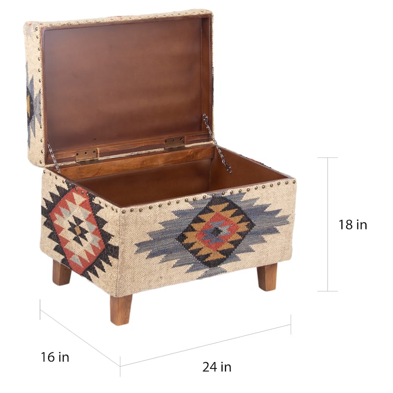 HERAT ORIENTAL Handmade Kilim Upholstered Storage Stool