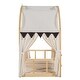 preview thumbnail 15 of 13, Twin Size Extended Pinewood Bed Frame with Arched Roof, Tent, Light Strip, Whiteboard & Trundle for Kids' Sleep Space, Natural