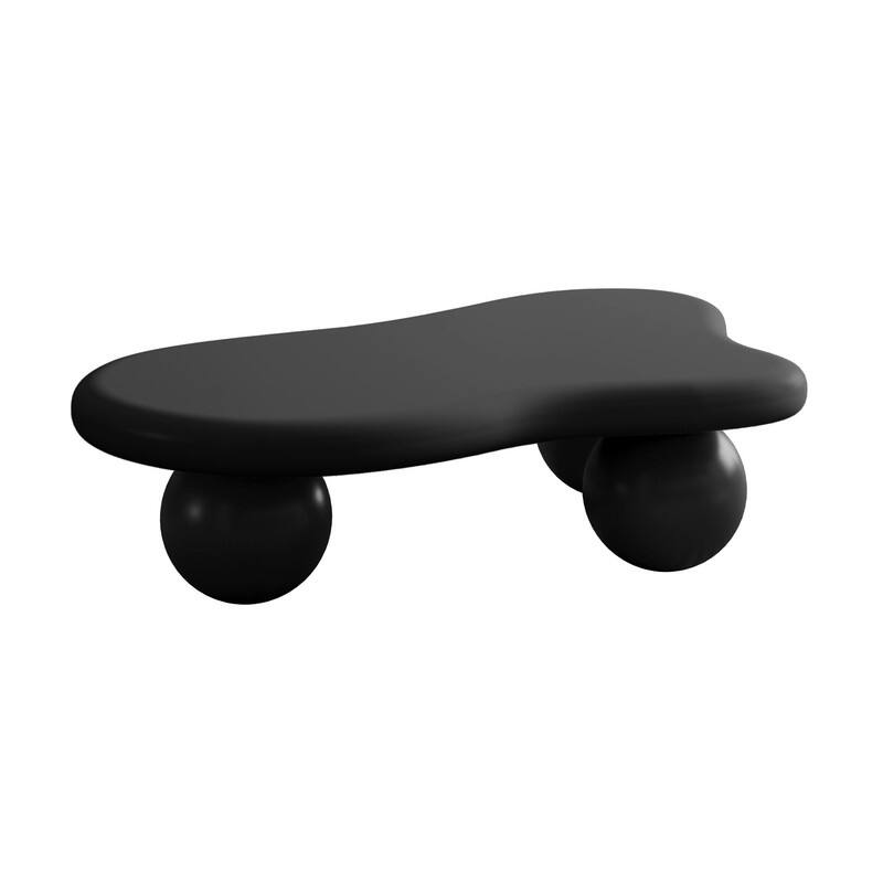31.5" MDF Cloud-Shaped Coffee Tables - Elegant Irregular Design with 3 Ball Legs, Spacious And Stable Desktop - Black