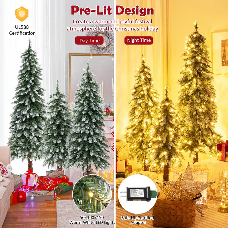 Gymax Pre-Lit Artificial Christmas Tree Set of 3 w/ 3/4/5 FT Faux