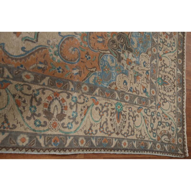 Hand Knotted Oriental 100% Wool Carpet Traditional Floral Beige & Ivories Tabriz Area Rug - 12' 11'' X 9' 6''