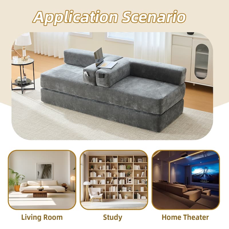 Queen Foldable Sofa Bed, 6-in-1 Convertible Sleeper Sofa with Mattress, Chaise Lounge Loveseat with Removable Cover