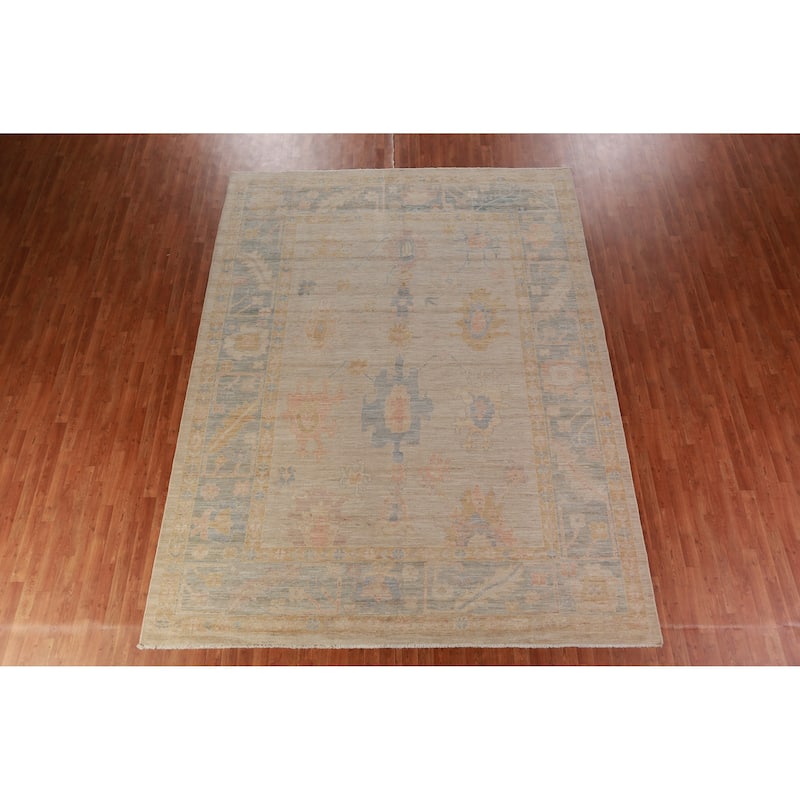 Hand Knotted Oriental 100% Wool Carpet Transitional All-Over Beige & Ivories Oushak Area Rug - 11' 10'' X 9' 0''