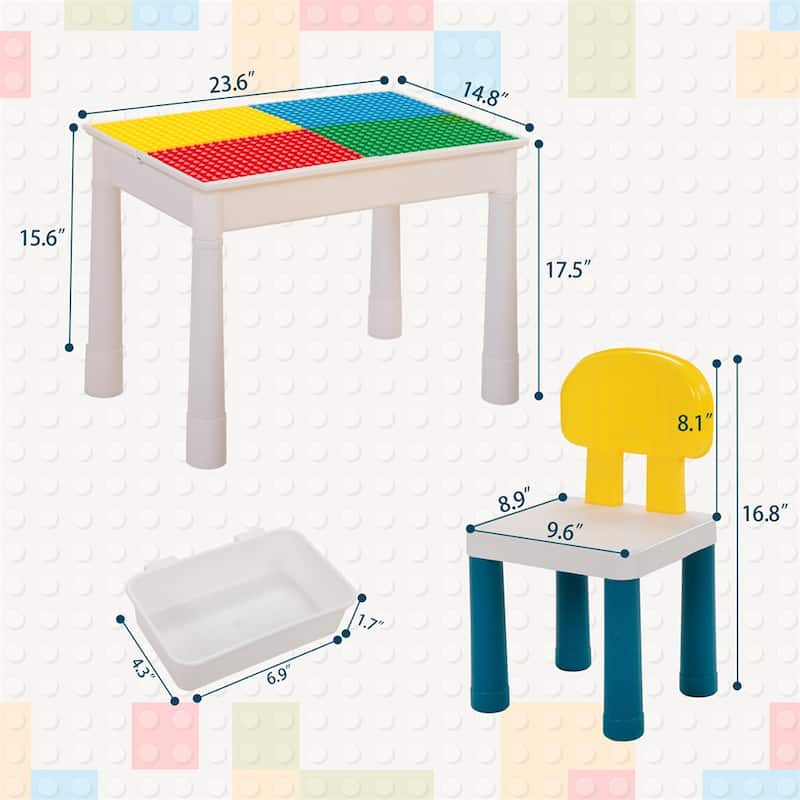 Children's Building Blocks Desk and Chair Set with DIY Building Blocks