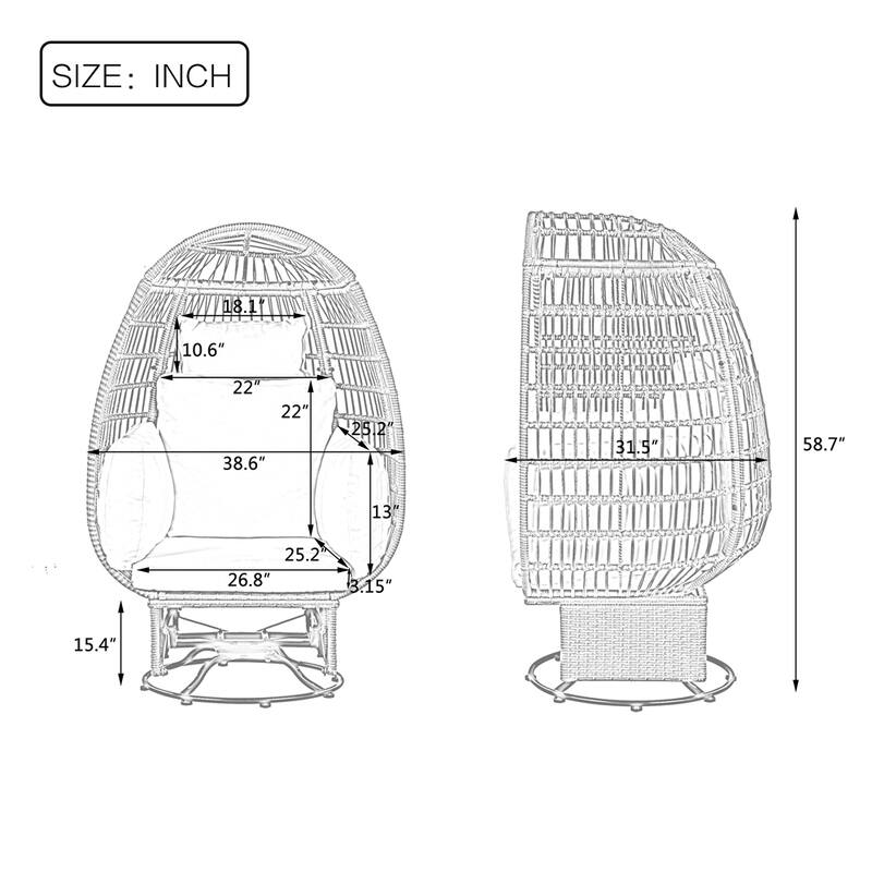 Outdoor Swivel Chair w/ Cushions,Rattan Egg Chair w/ Rocking Function