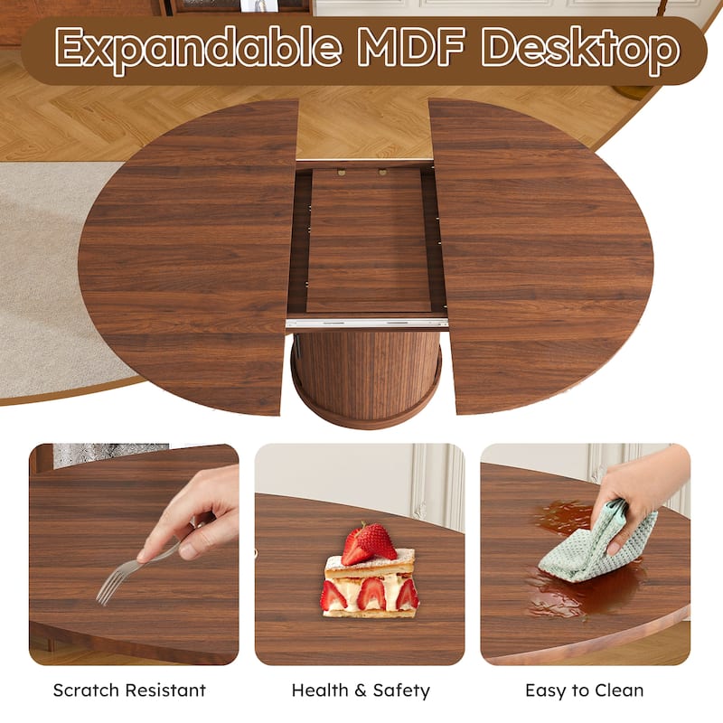 59" Extendable Oval Dining Table with 2-Tier Storage for 4-6, Space Saving Expandable Kitchen Table - Walnut