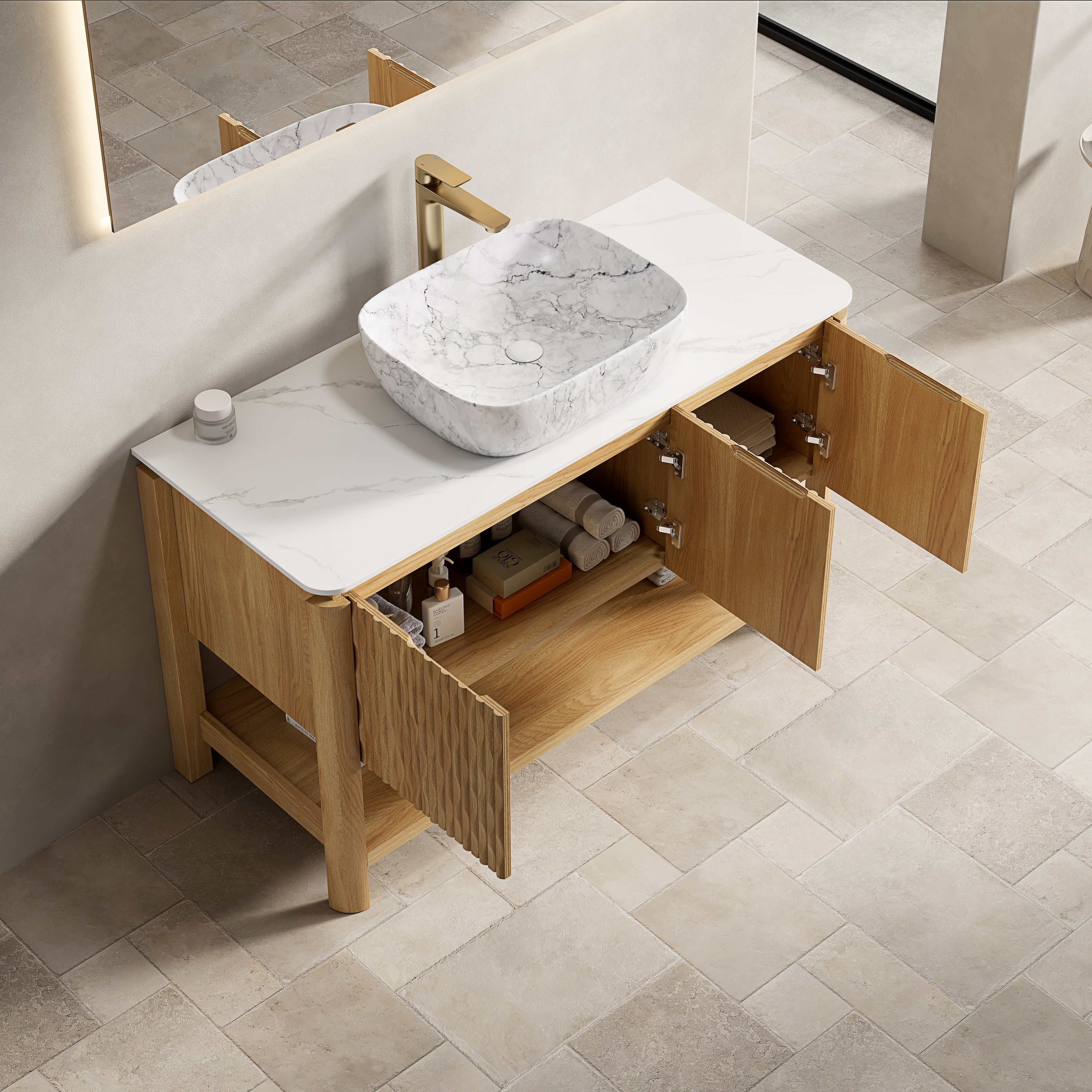 Bathroom Vanity&Sink, Freestanding Plywood Storage Cabinet