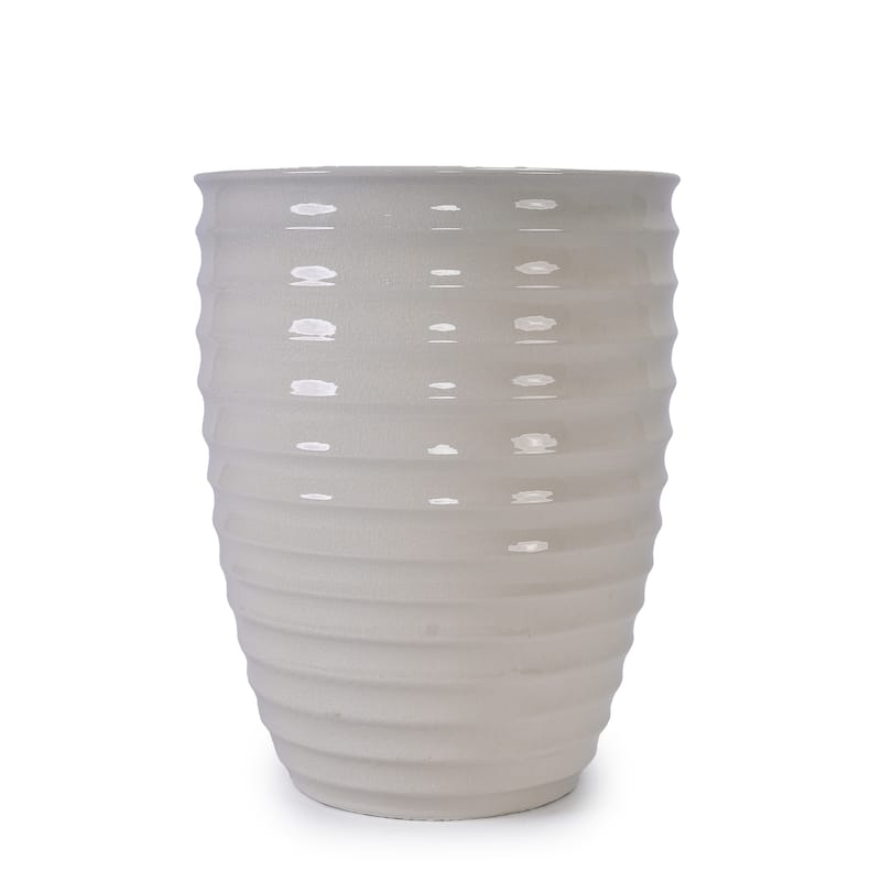 Handmade Ceramic Planter, 17 Inch Diameter, 1 Piece, Horizontal Ripples Pattern